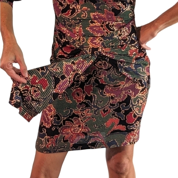 Vintage Janine London Stretchy Metallic Floral Open Back Bodycon Mini Dress Sz S - Picture 8 of 12